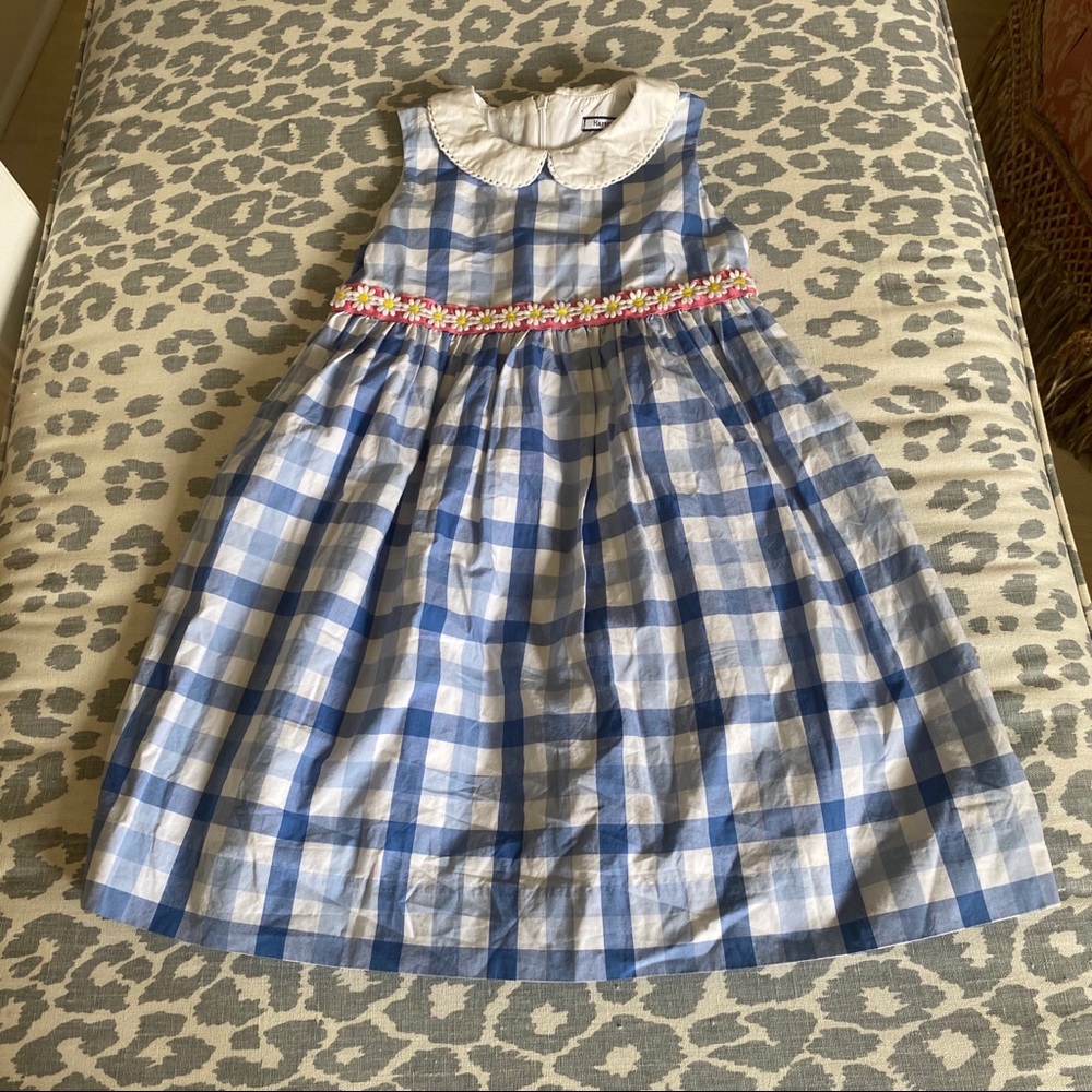 Hartstrings Blue & White Plaid with pink daises